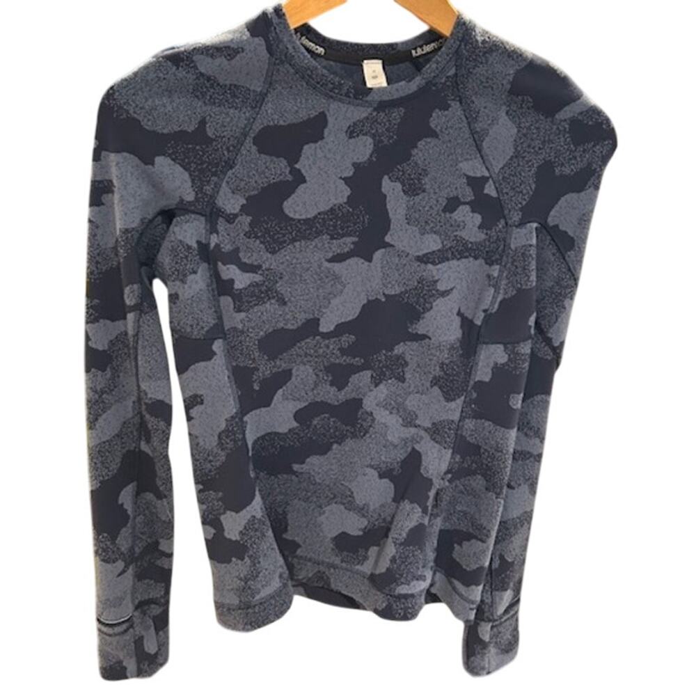 LULULEMON Women's Blue Camo Shirt  Size 4 It's Rulu Run Fleece Long Sleeve